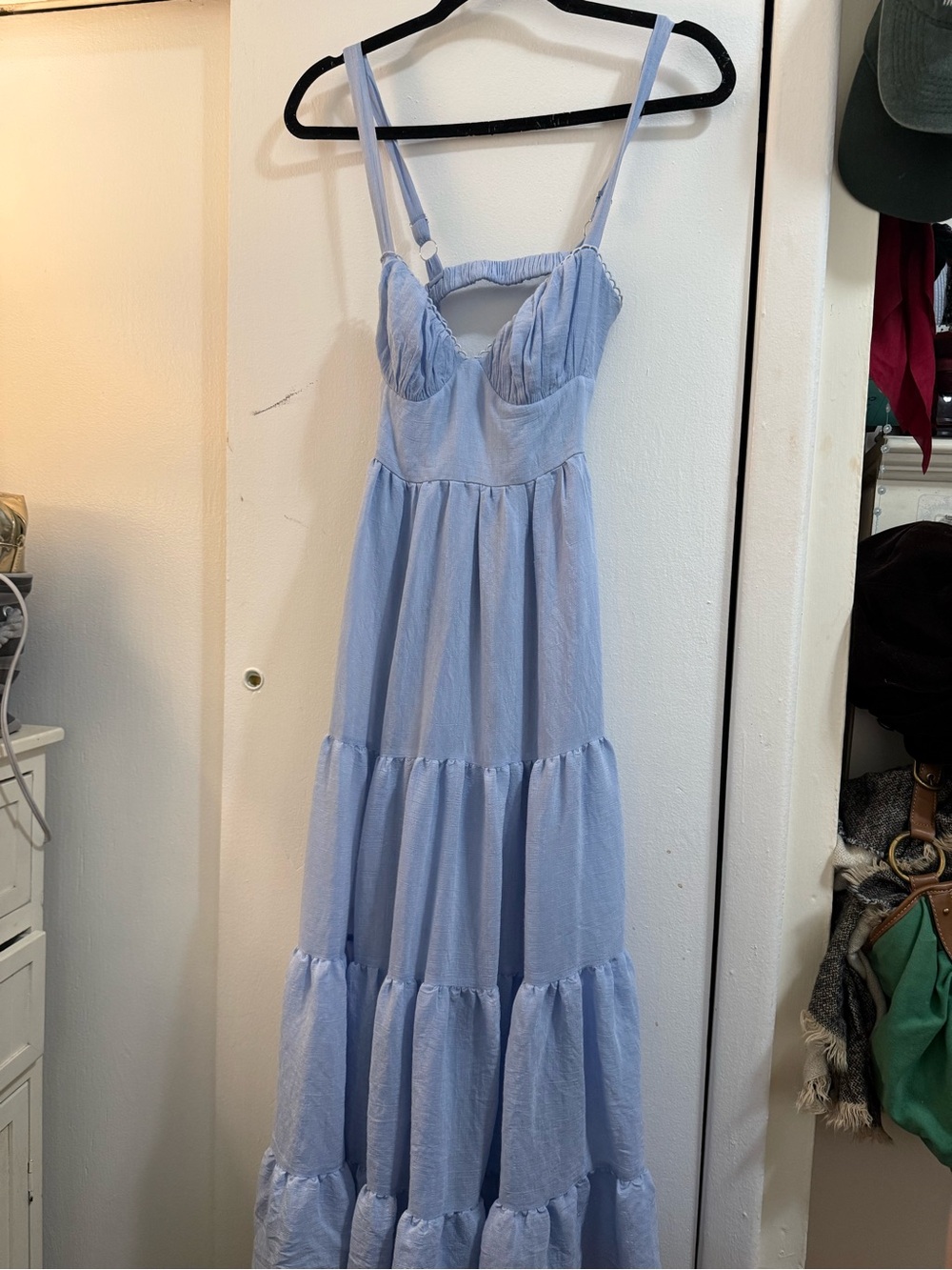 Selfie Leslie Light Blue Tiered Maxi Dress with Sweetheart Bodice